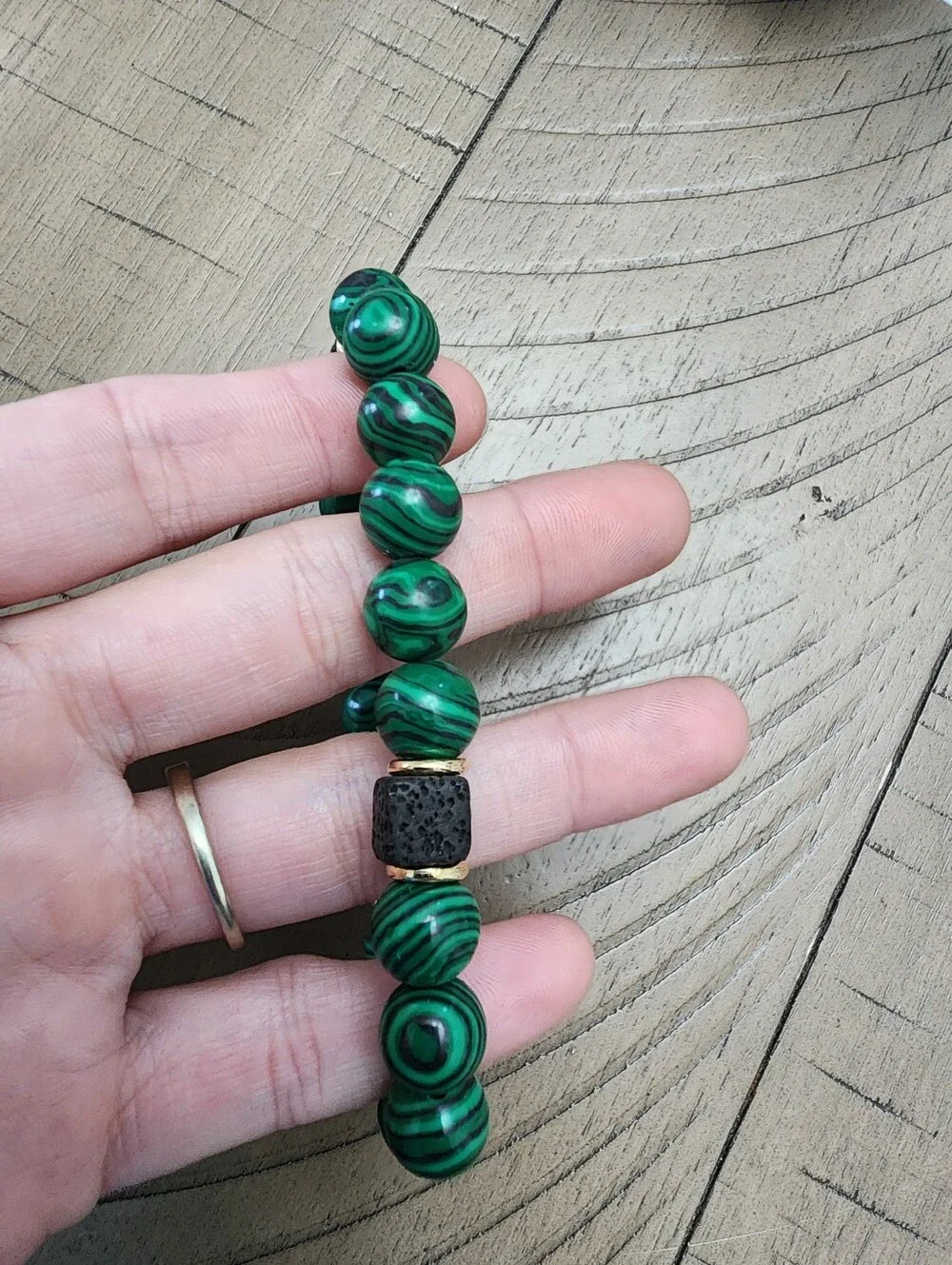 Money Bracelet Natural Volcanic Stone Emerald Peacock Stone Attracts Wealth Men